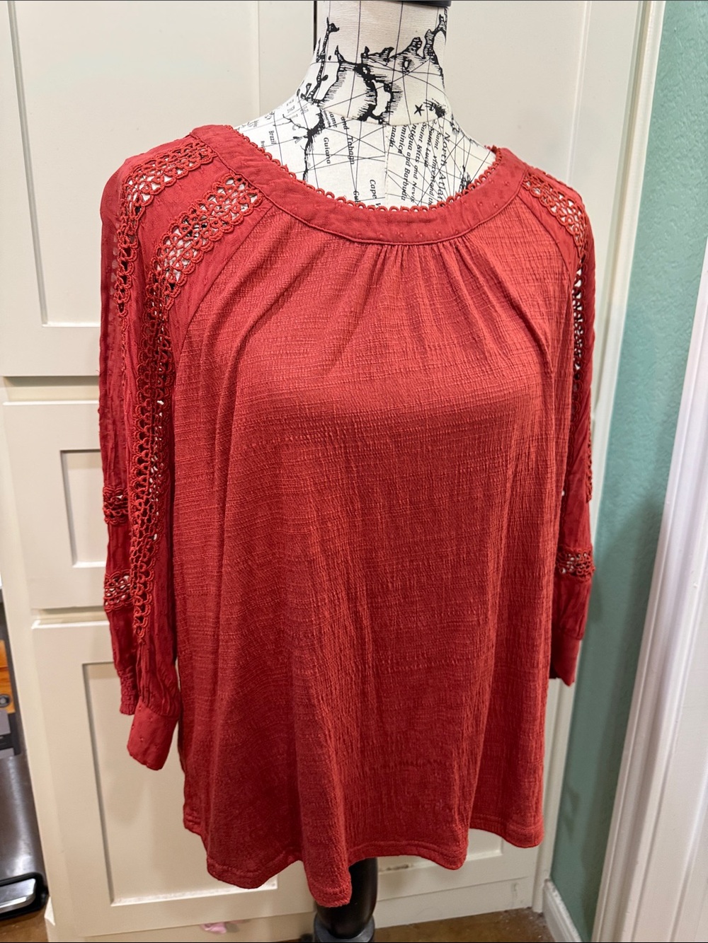 Skies Are Blue Crochet-Trim Tunic in Rust